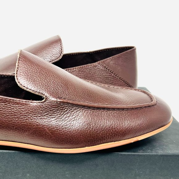 Men's Bloomingdale's 141282 Flat Last Push Down Apron Brown Leather Men's Shoes - Picture 3 of 6